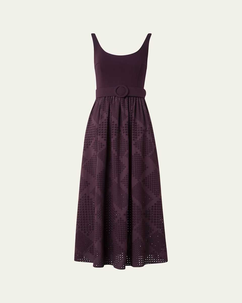 Belted Eyelet-Embroidered Cotton Midi Dress